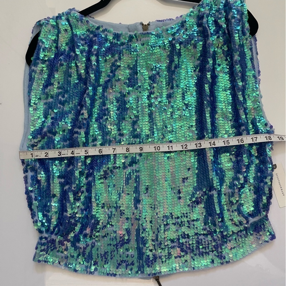 Anthropologie Pilcro Sequined Wool Cashmere Knit Sleeveless Top Sky Blue Size M - Picture 11 of 13